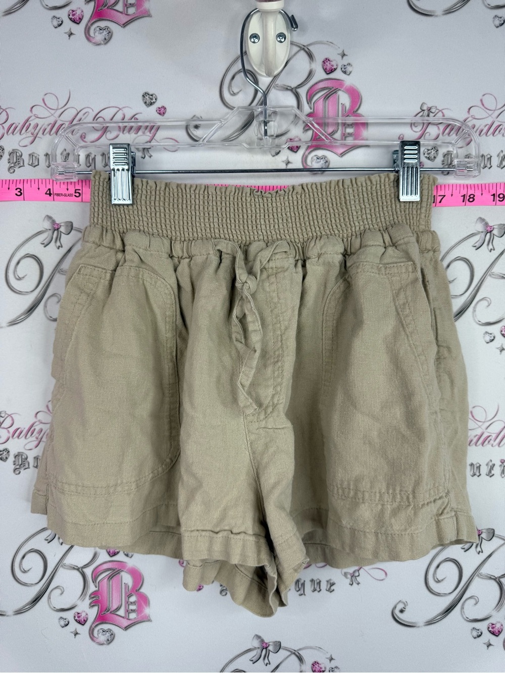 Love Tree shorts linen High-Waist Elastic Drawstring Khaki Shorts